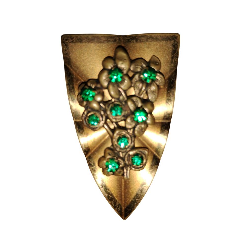 Vintage 1930s Art Deco UV Reactive Green Glass Floral Dress Clip 2.5"
